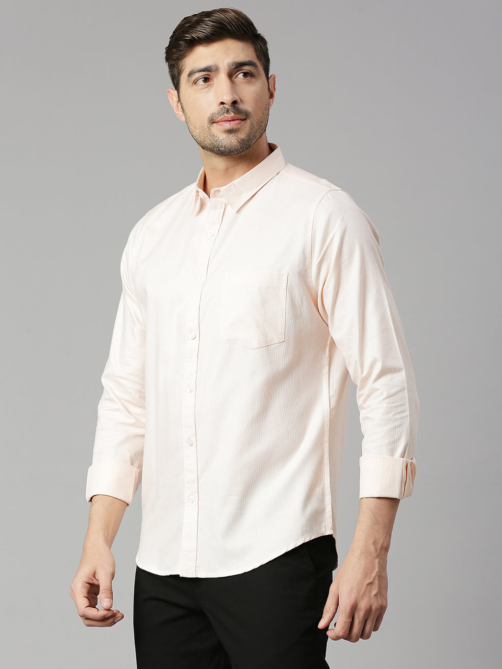 Thomas Scott Men Peach Cricket Club Collection Slim Fit Long Sleeves Spread Collar 100% Cotton Solid Casual Shirt
