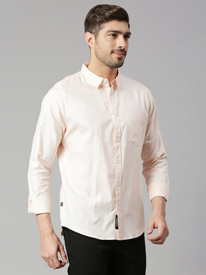 Thomas Scott Men Peach Cricket Club Collection Slim Fit Long Sleeves Spread Collar 100% Cotton Solid Casual Shirt