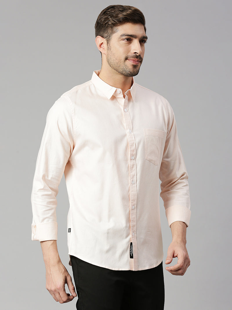 Thomas Scott Men Peach Cricket Club Collection Slim Fit Long Sleeves Spread Collar 100% Cotton Solid Casual Shirt