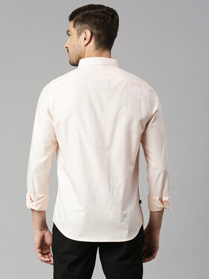 Thomas Scott Men Peach Cricket Club Collection Slim Fit Long Sleeves Spread Collar 100% Cotton Solid Casual Shirt