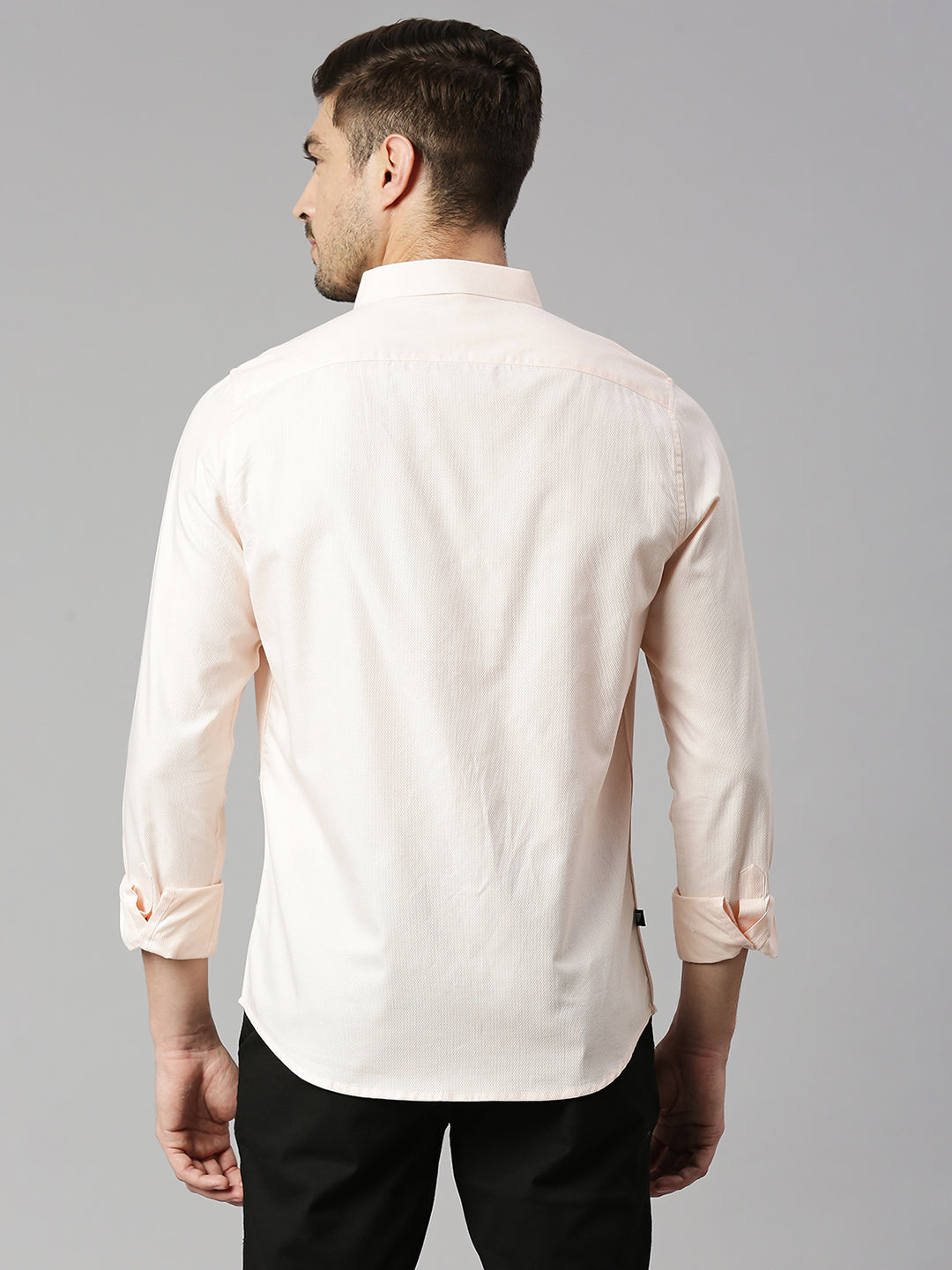 Thomas Scott Men Peach Cricket Club Collection Slim Fit Long Sleeves Spread Collar 100% Cotton Solid Casual Shirt