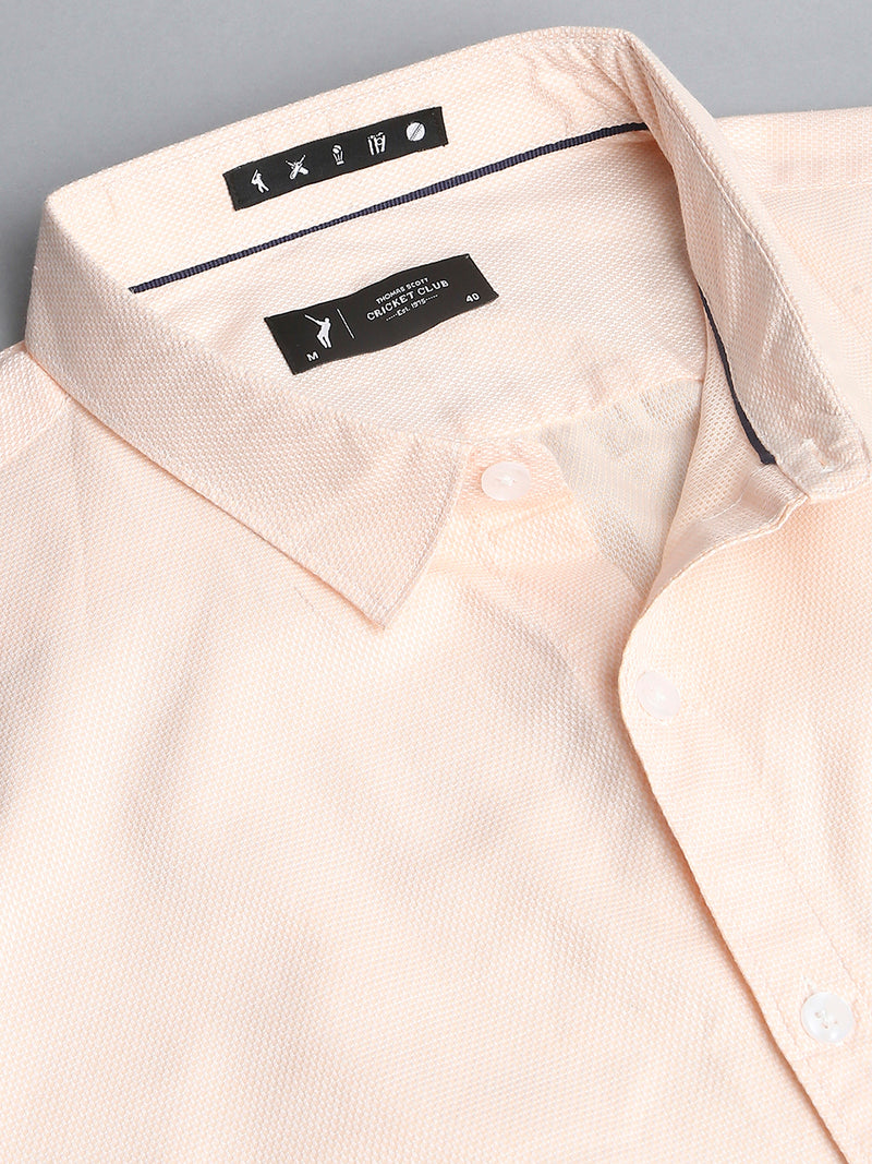 Thomas Scott Men Peach Cricket Club Collection Slim Fit Long Sleeves Spread Collar 100% Cotton Solid Casual Shirt