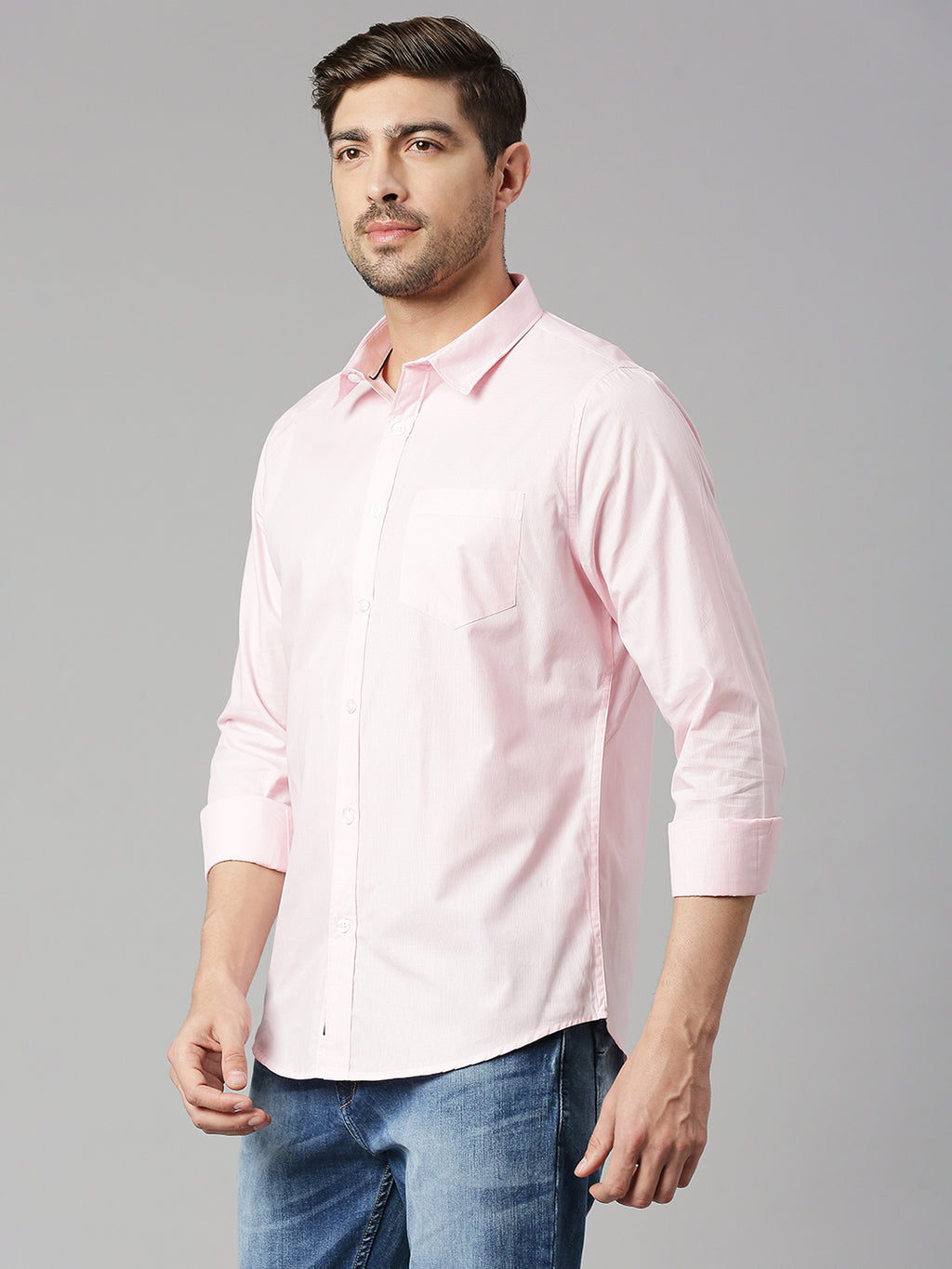 Thomas Scott Men Pink Cricket Club Collection Slim Fit Long Sleeves Spread Collar Micro Checks 100% Cotton Casual Shirt