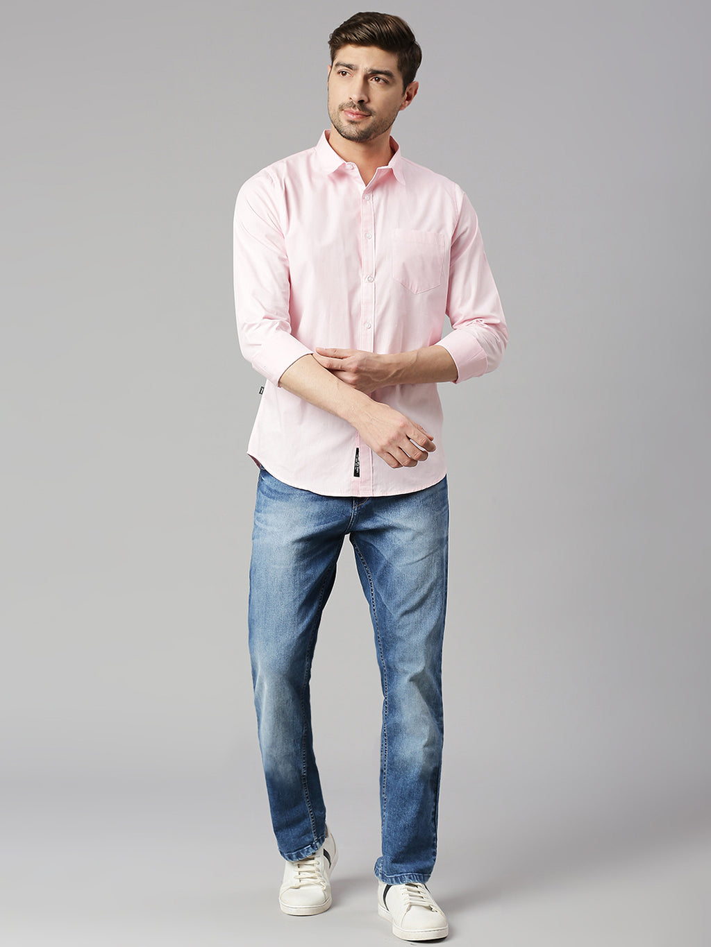Thomas Scott Men Pink Cricket Club Collection Slim Fit Long Sleeves Spread Collar Micro Checks 100% Cotton Casual Shirt