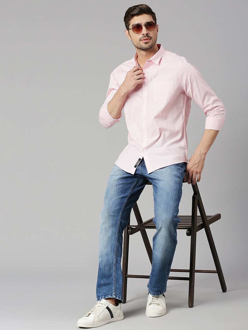 Thomas Scott Men Pink Cricket Club Collection Slim Fit Long Sleeves Spread Collar Micro Checks 100% Cotton Casual Shirt