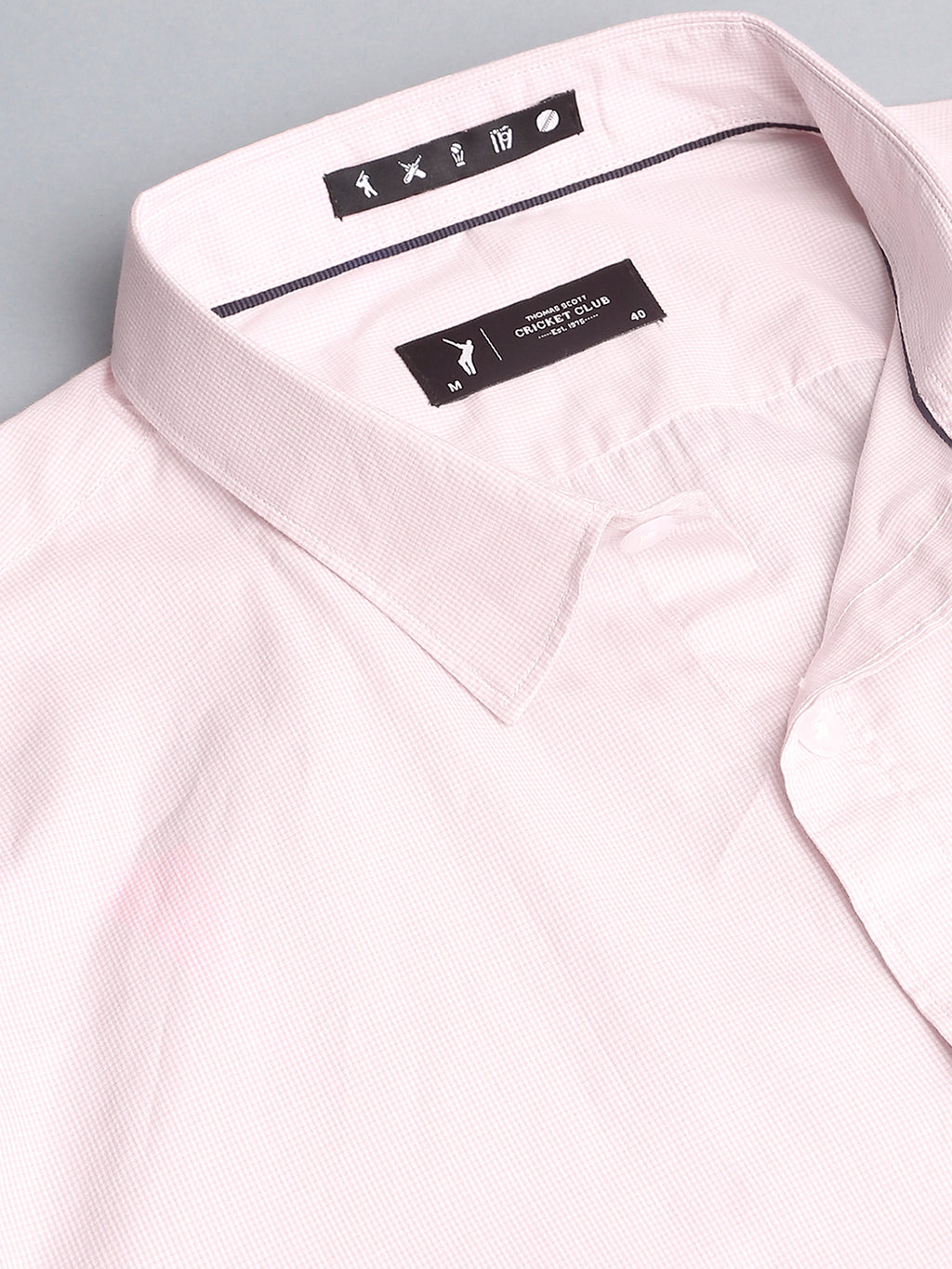 Thomas Scott Men Pink Cricket Club Collection Slim Fit Long Sleeves Spread Collar Micro Checks 100% Cotton Casual Shirt