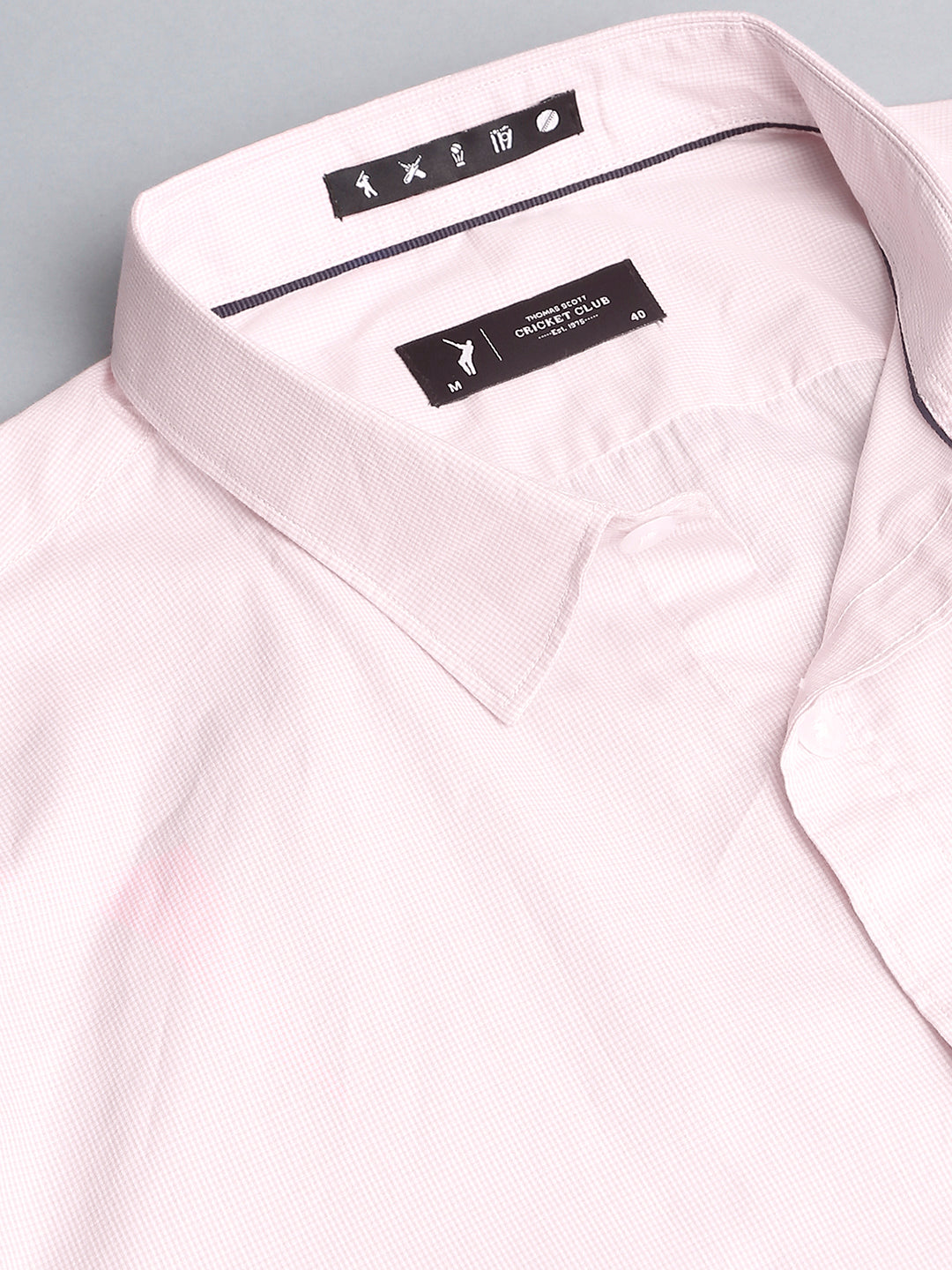 Thomas Scott Men Pink Cricket Club Collection Slim Fit Long Sleeves Spread Collar Micro Checks 100% Cotton Casual Shirt