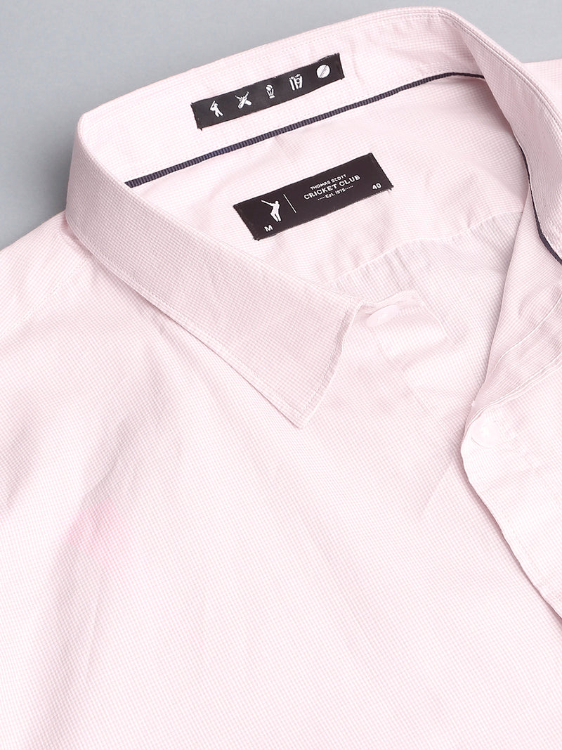 Thomas Scott Men Pink Cricket Club Collection Slim Fit Long Sleeves Spread Collar Micro Checks 100% Cotton Casual Shirt