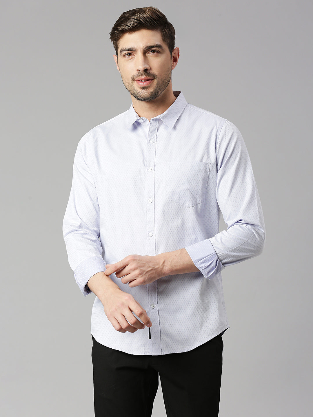 Thomas Scott Men Purple Cricket Club Collection Slim Fit Long Sleeves Spread Collar Micro Ditsy Print 100% Cotton Casual Shirt