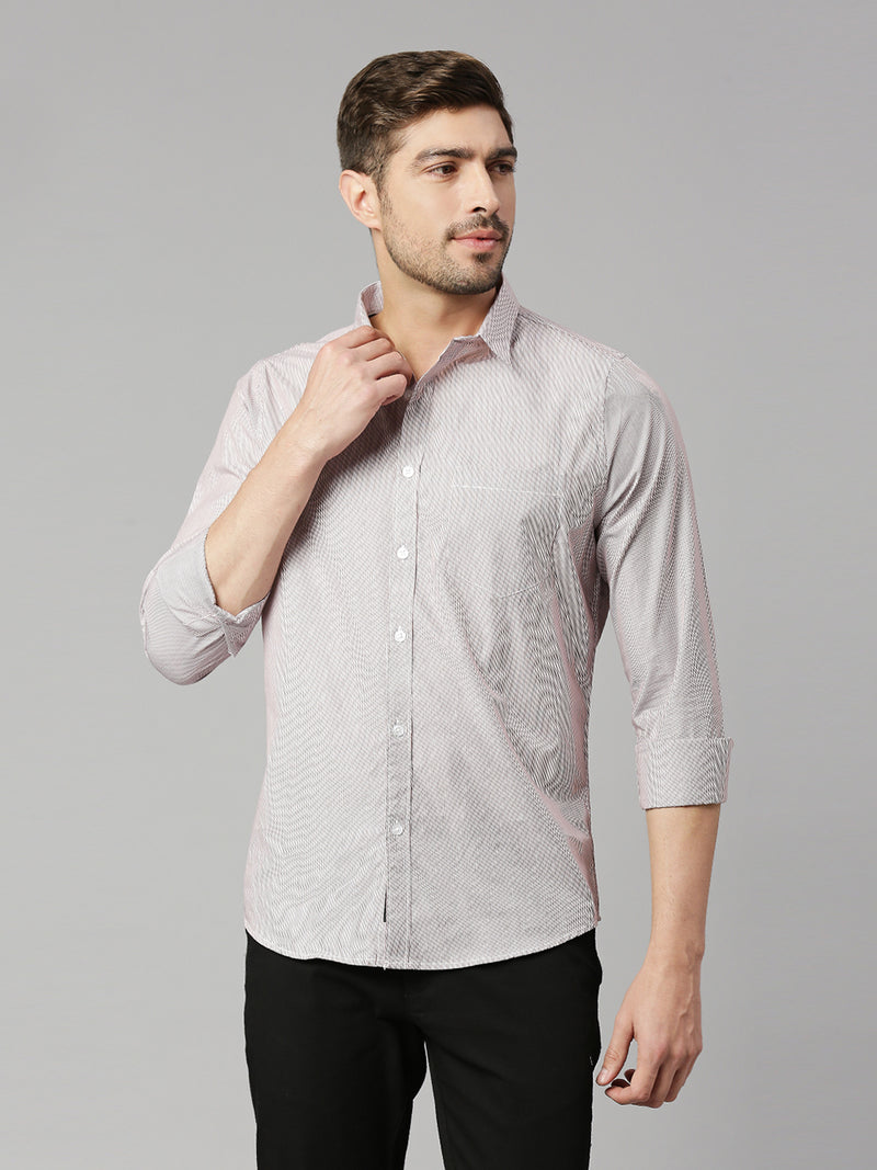 Thomas Scott Men Red Cricket Club Collection Slim Fit Long Sleeves Spread Collar Pinstripes 100% Cotton Casual Shirt