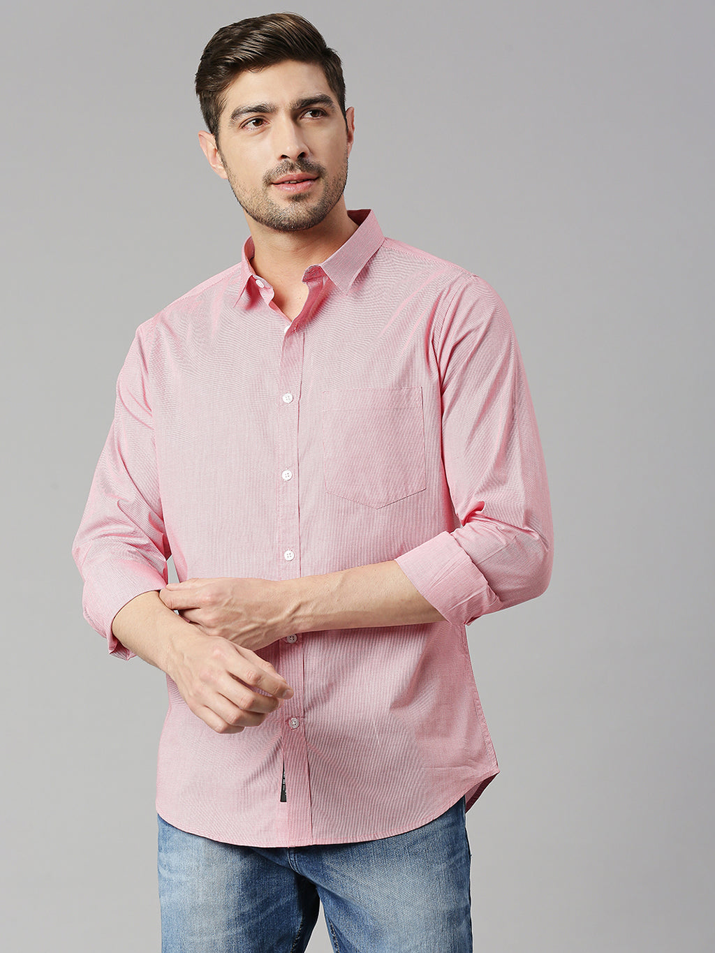 Thomas Scott Men Red 1 Cricket Club Collection Slim Fit Long Sleeves Spread Collar Micro Checks 100% Cotton Casual Shirt