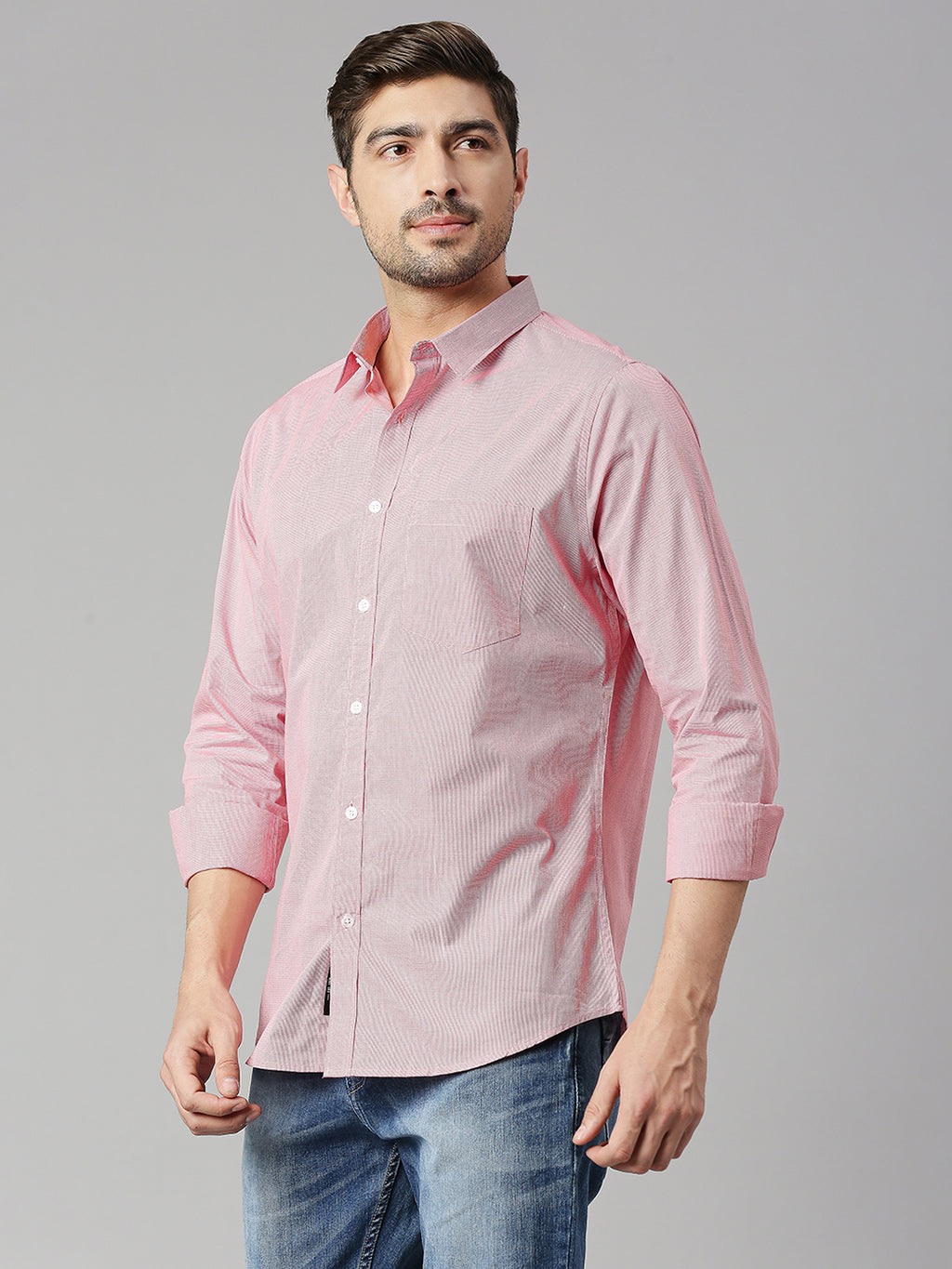 Thomas Scott Men Red 1 Cricket Club Collection Slim Fit Long Sleeves Spread Collar Micro Checks 100% Cotton Casual Shirt