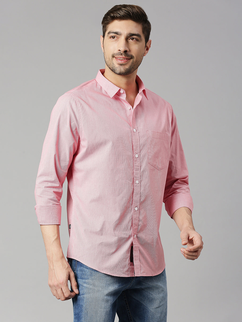 Thomas Scott Men Red 1 Cricket Club Collection Slim Fit Long Sleeves Spread Collar Micro Checks 100% Cotton Casual Shirt