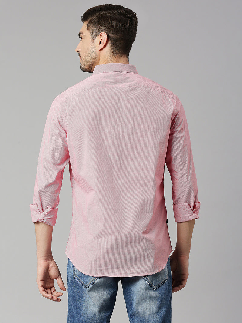 Thomas Scott Men Red 1 Cricket Club Collection Slim Fit Long Sleeves Spread Collar Micro Checks 100% Cotton Casual Shirt