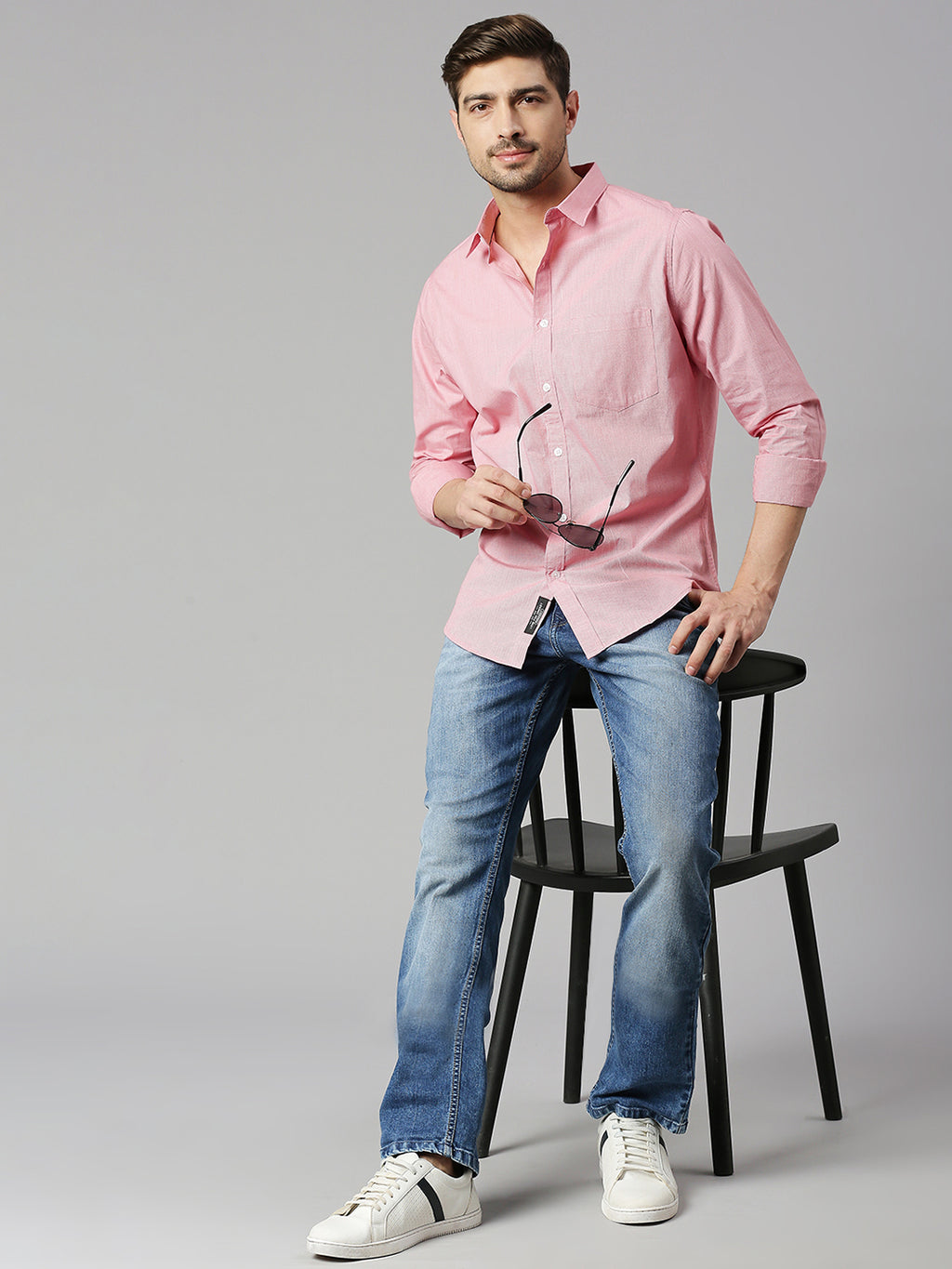 Thomas Scott Men Red 1 Cricket Club Collection Slim Fit Long Sleeves Spread Collar Micro Checks 100% Cotton Casual Shirt
