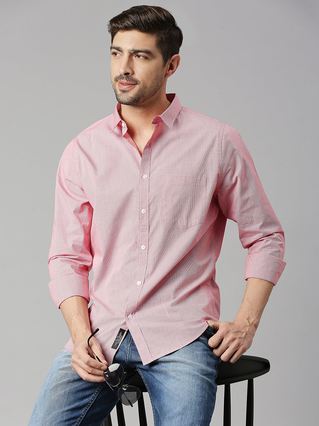 Thomas Scott Men Red 1 Cricket Club Collection Slim Fit Long Sleeves Spread Collar Micro Checks 100% Cotton Casual Shirt