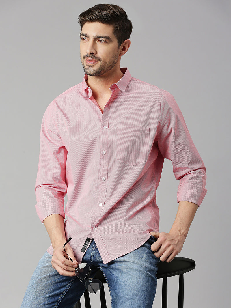 Thomas Scott Men Red 1 Cricket Club Collection Slim Fit Long Sleeves Spread Collar Micro Checks 100% Cotton Casual Shirt