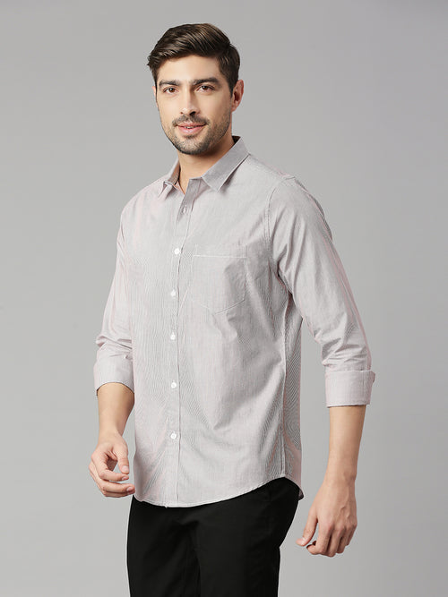 Thomas Scott Men Red Cricket Club Collection Slim Fit Long Sleeves Spread Collar Pinstripes 100% Cotton Casual Shirt