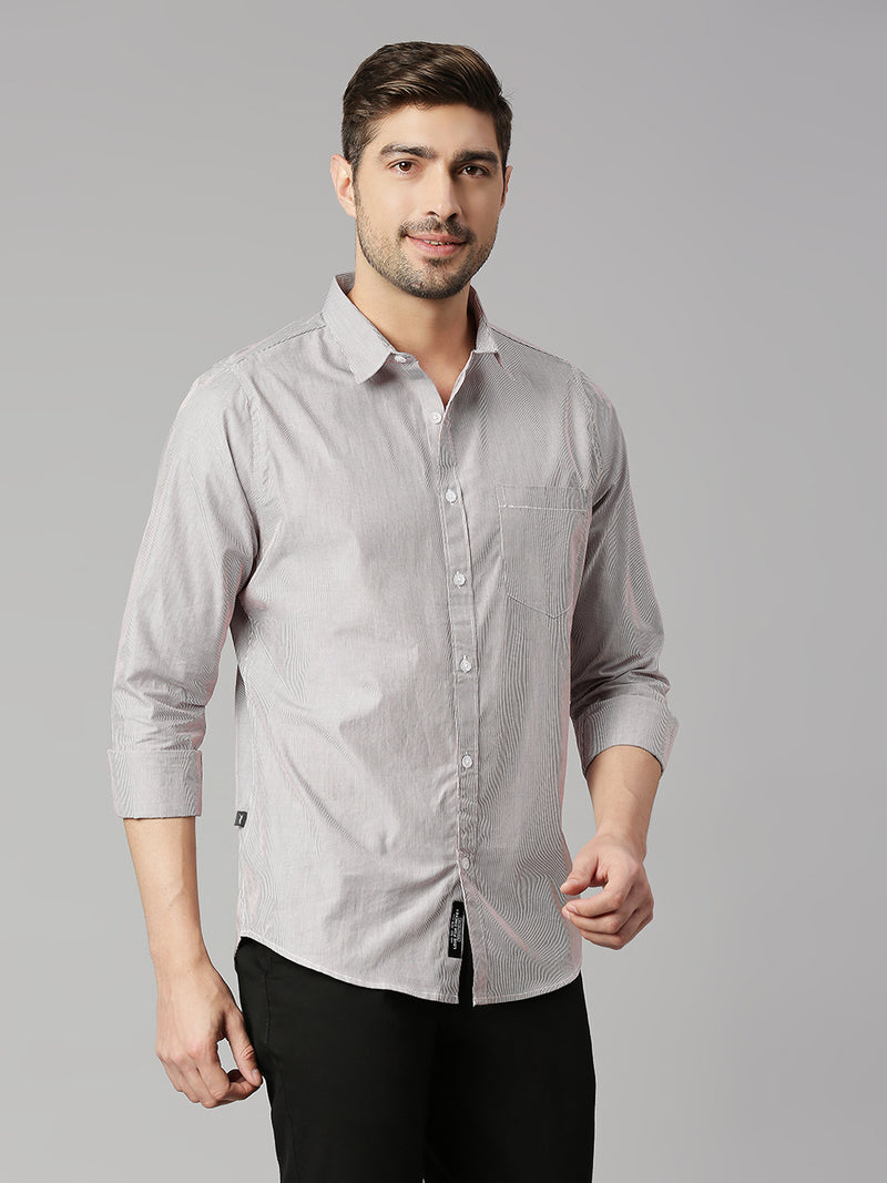 Thomas Scott Men Red Cricket Club Collection Slim Fit Long Sleeves Spread Collar Pinstripes 100% Cotton Casual Shirt