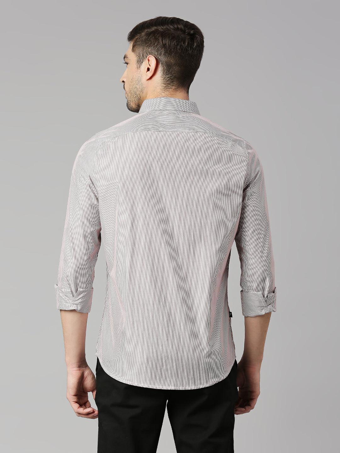Thomas Scott Men Red Cricket Club Collection Slim Fit Long Sleeves Spread Collar Pinstripes 100% Cotton Casual Shirt