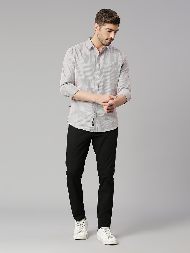 Thomas Scott Men Red Cricket Club Collection Slim Fit Long Sleeves Spread Collar Pinstripes 100% Cotton Casual Shirt