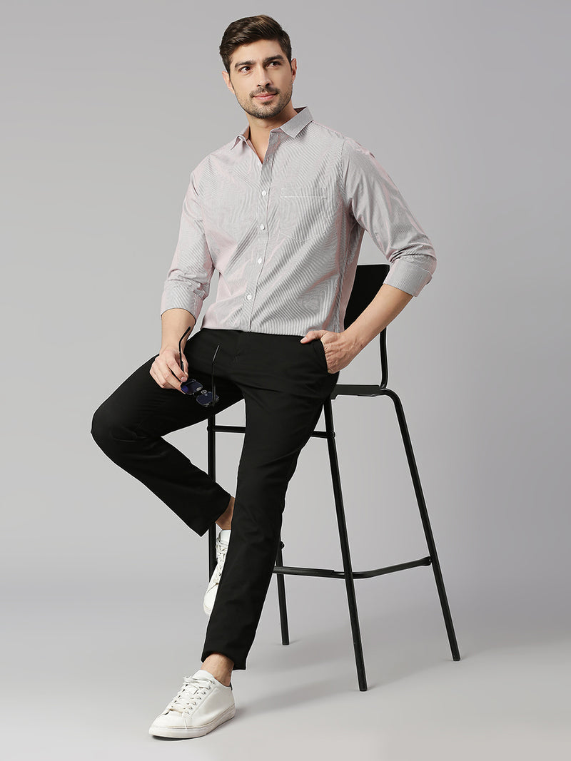 Thomas Scott Men Red Cricket Club Collection Slim Fit Long Sleeves Spread Collar Pinstripes 100% Cotton Casual Shirt