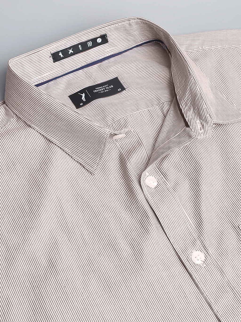 Thomas Scott Men Red Cricket Club Collection Slim Fit Long Sleeves Spread Collar Pinstripes 100% Cotton Casual Shirt