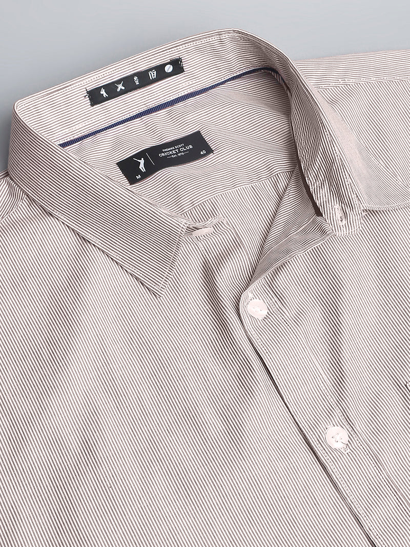 Thomas Scott Men Red Cricket Club Collection Slim Fit Long Sleeves Spread Collar Pinstripes 100% Cotton Casual Shirt