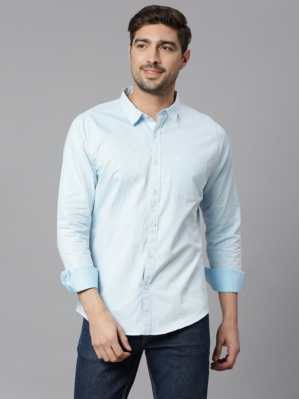 Thomas Scott Men White Cricket Club Collection Slim Fit Long Sleeves Spread Collar Micro Ditsy Print 100% Cotton Casual Shirt