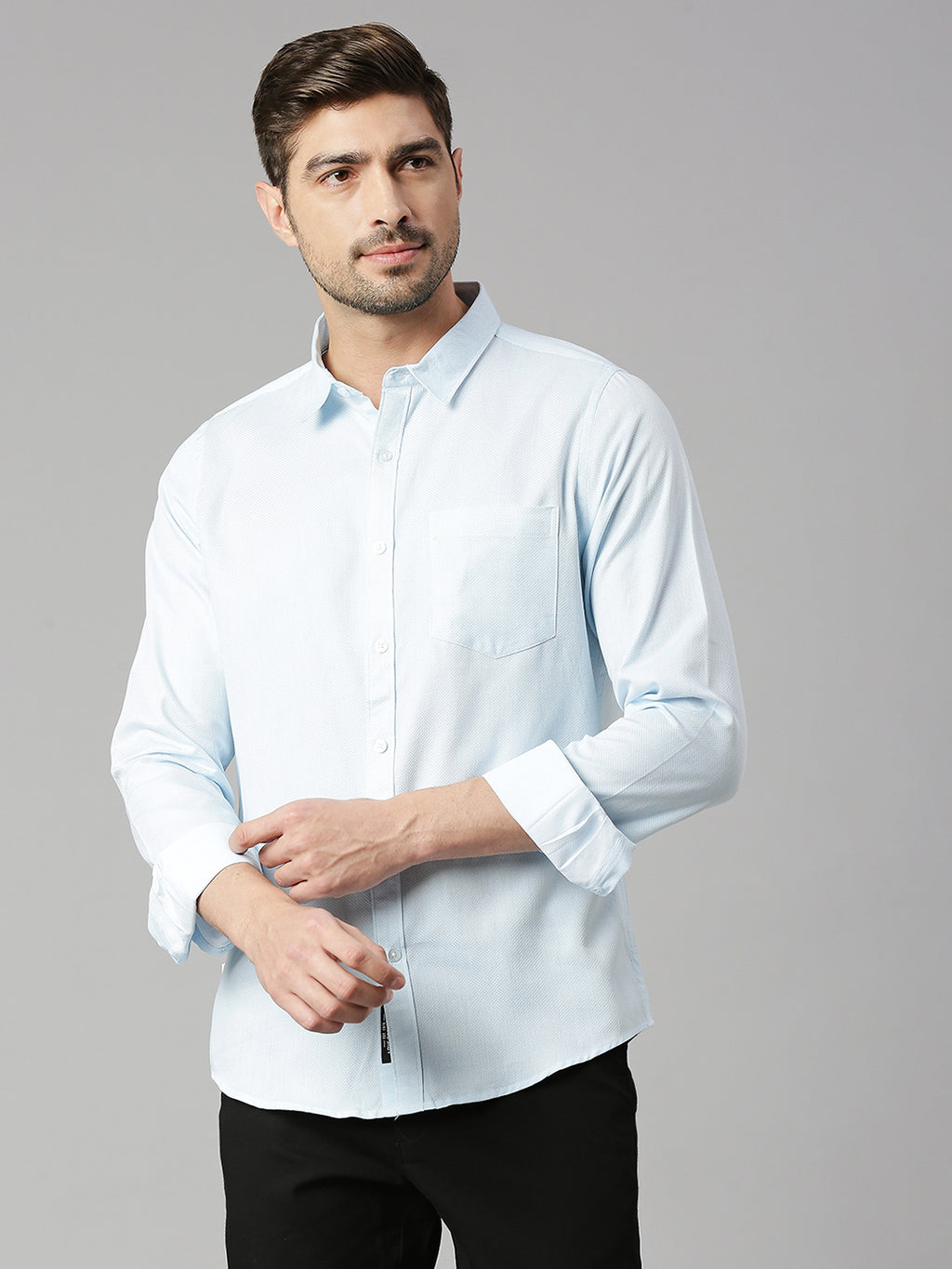Thomas Scott Men White 1 Cricket Club Collection Slim Fit Long Sleeves Spread Collar Micro Checks 100% Cotton Casual Shirt