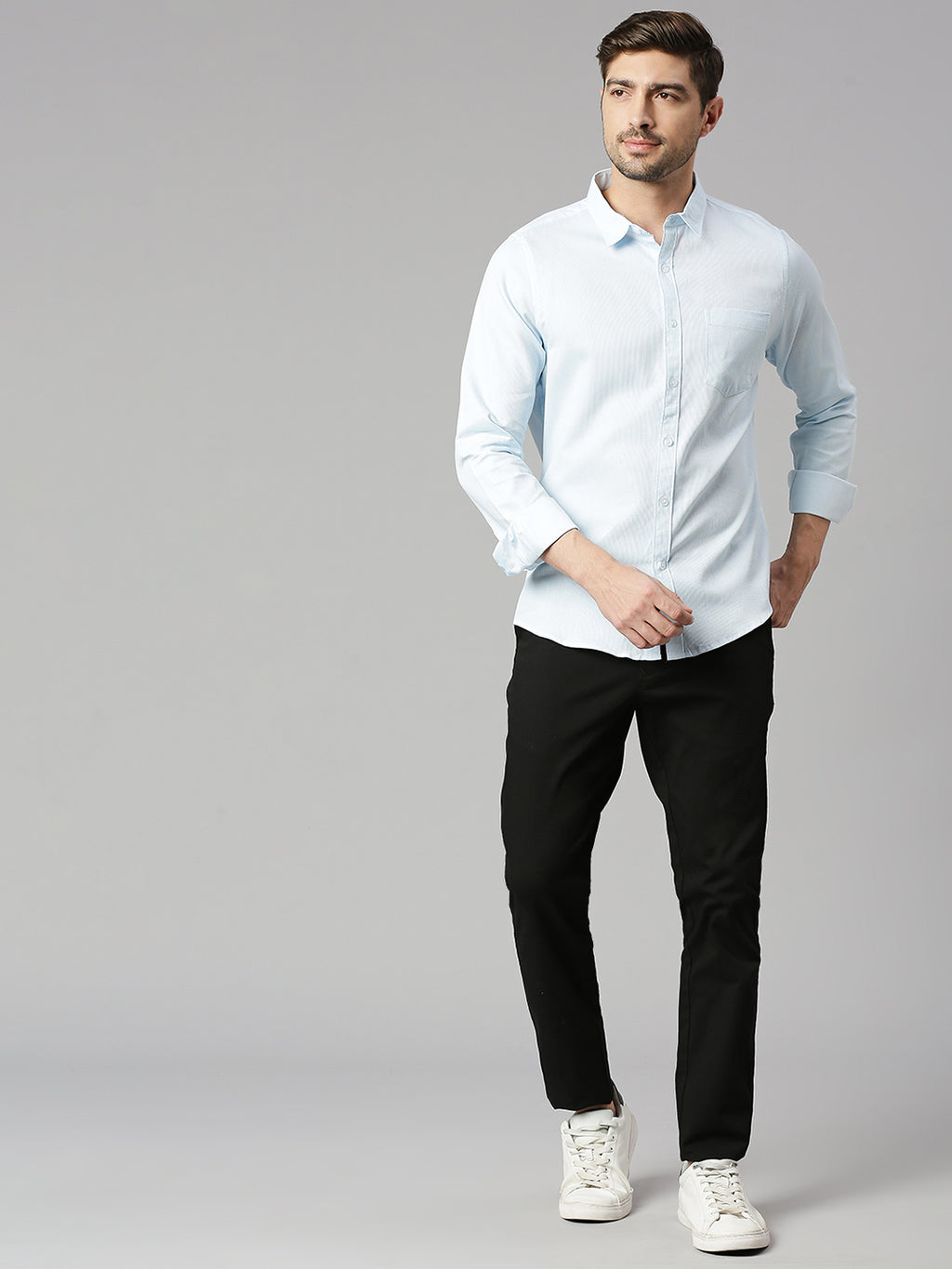 Thomas Scott Men White 1 Cricket Club Collection Slim Fit Long Sleeves Spread Collar Micro Checks 100% Cotton Casual Shirt