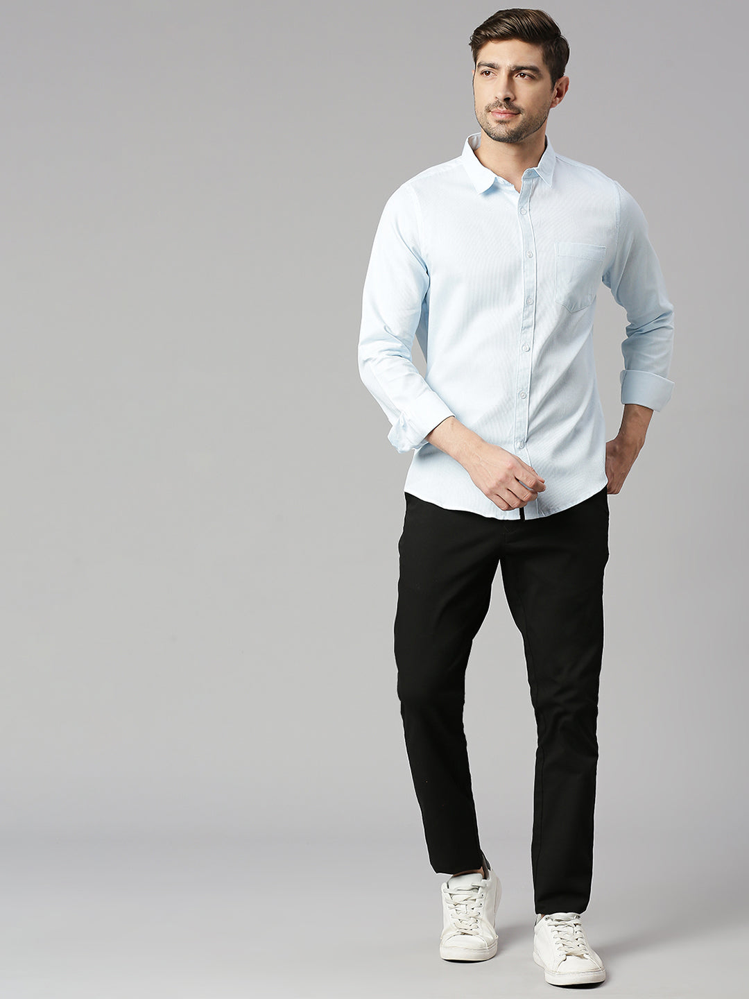 Thomas Scott Men White 1 Cricket Club Collection Slim Fit Long Sleeves Spread Collar Micro Checks 100% Cotton Casual Shirt