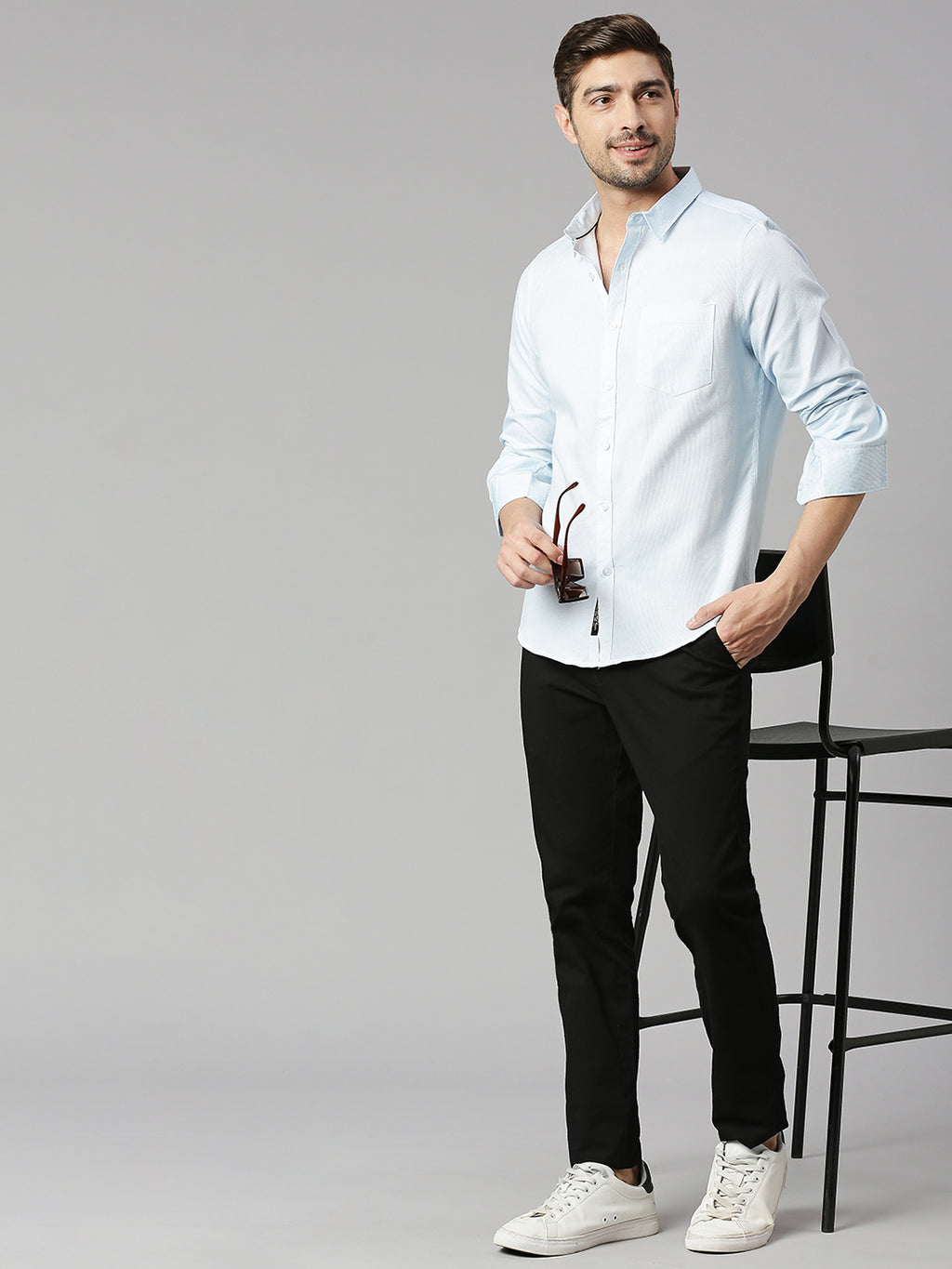 Thomas Scott Men White 1 Cricket Club Collection Slim Fit Long Sleeves Spread Collar Micro Checks 100% Cotton Casual Shirt