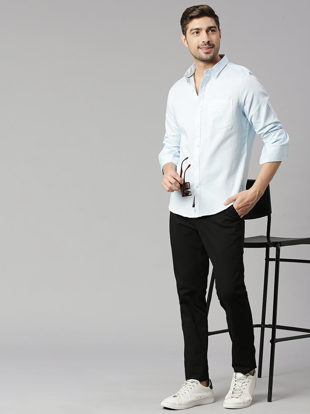 Thomas Scott Men White 1 Cricket Club Collection Slim Fit Long Sleeves Spread Collar Micro Checks 100% Cotton Casual Shirt