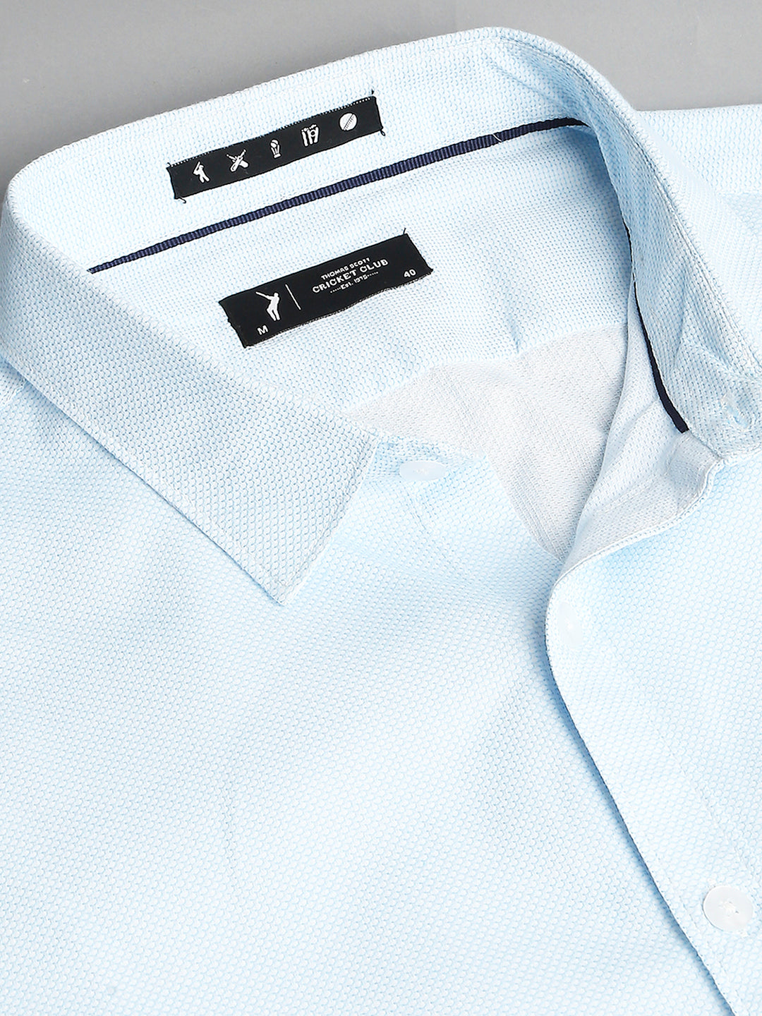 Thomas Scott Men White 1 Cricket Club Collection Slim Fit Long Sleeves Spread Collar Micro Checks 100% Cotton Casual Shirt