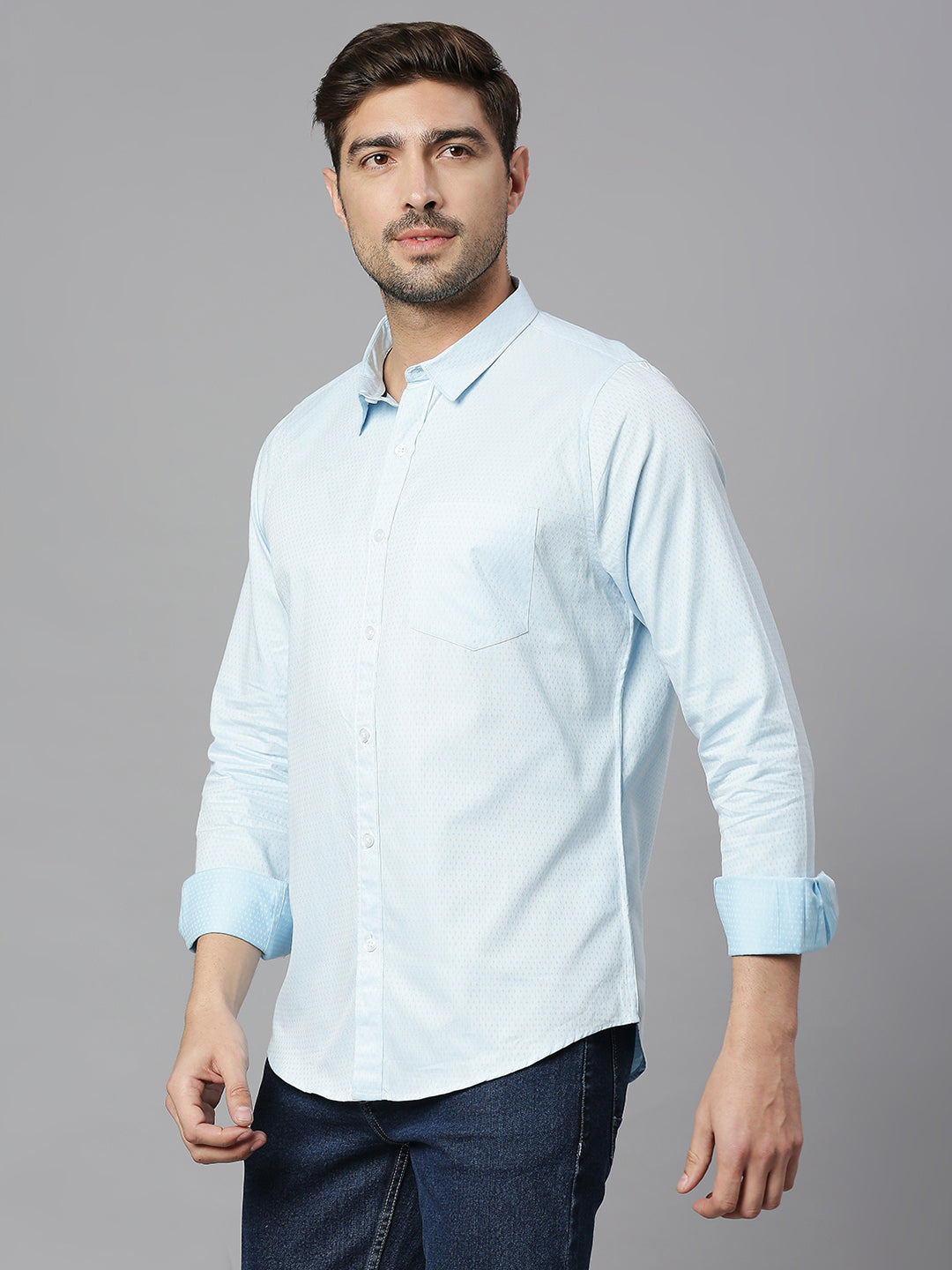 Thomas Scott Men White Cricket Club Collection Slim Fit Long Sleeves Spread Collar Micro Ditsy Print 100% Cotton Casual Shirt