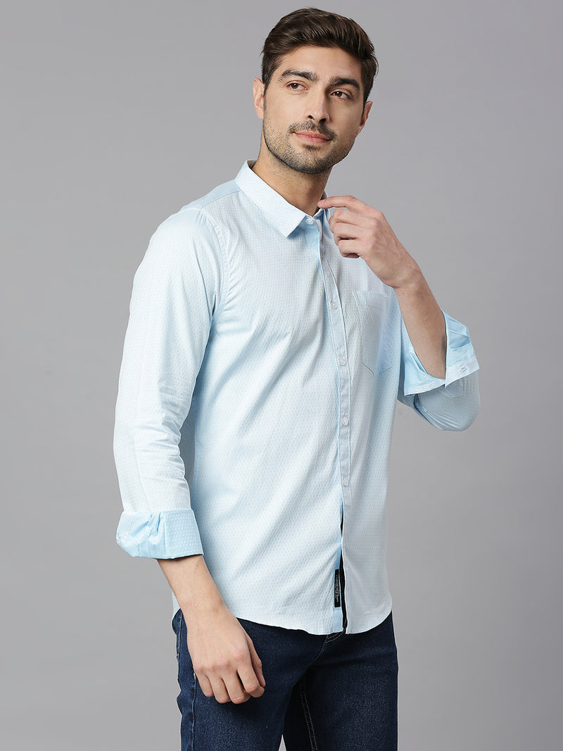 Thomas Scott Men White Cricket Club Collection Slim Fit Long Sleeves Spread Collar Micro Ditsy Print 100% Cotton Casual Shirt