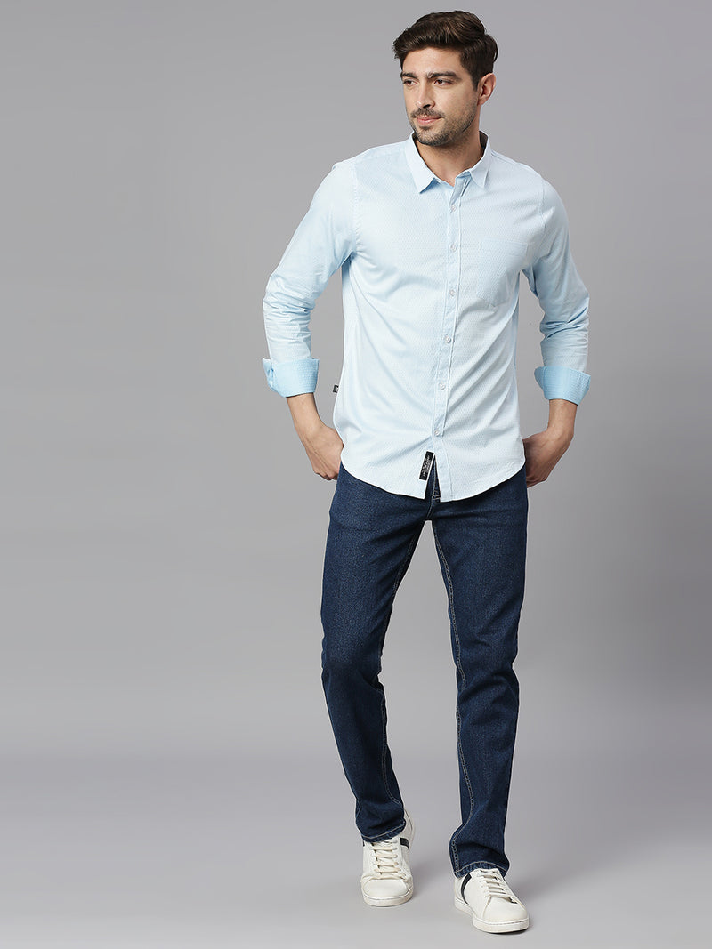 Thomas Scott Men White Cricket Club Collection Slim Fit Long Sleeves Spread Collar Micro Ditsy Print 100% Cotton Casual Shirt