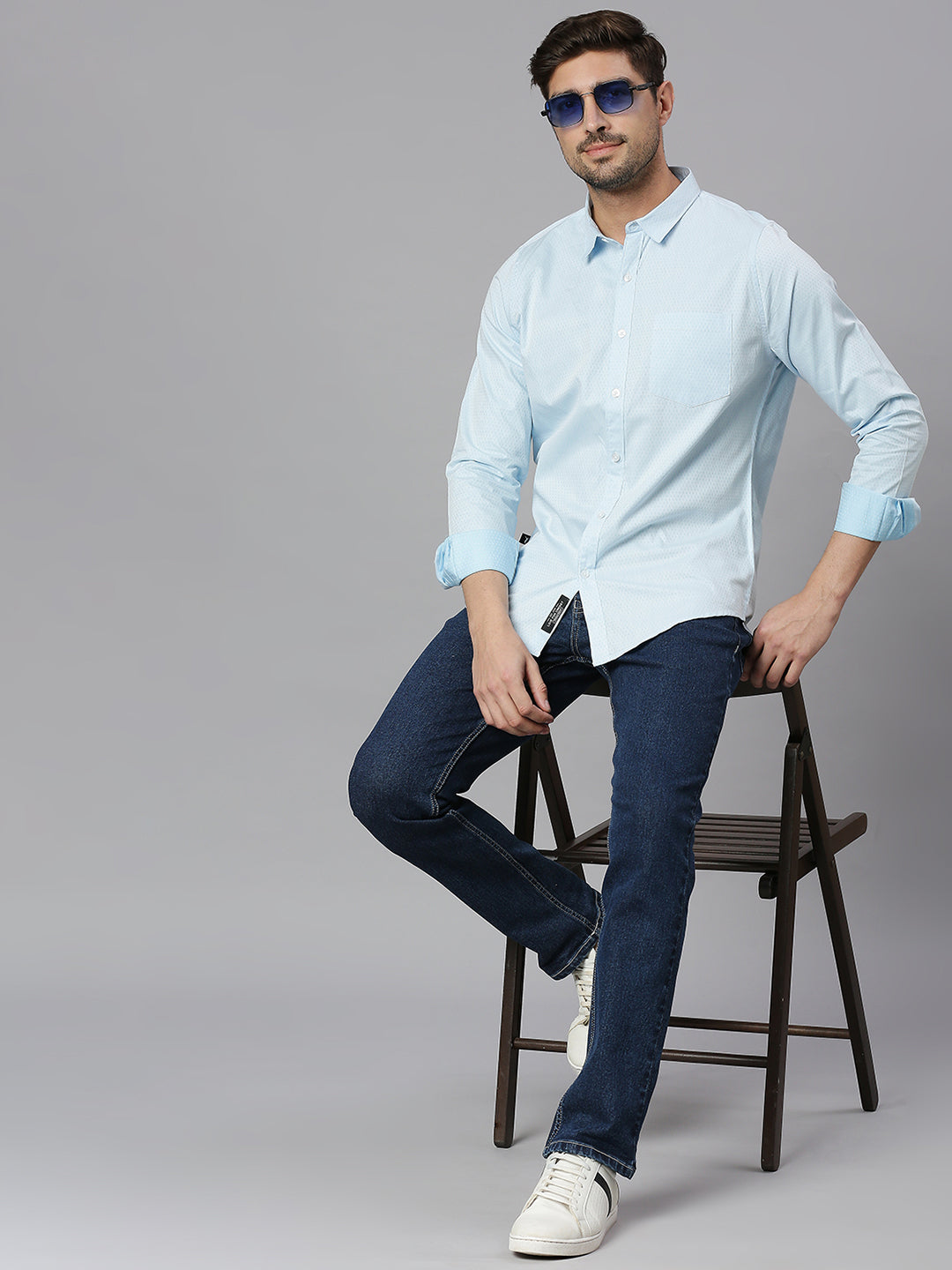 Thomas Scott Men White Cricket Club Collection Slim Fit Long Sleeves Spread Collar Micro Ditsy Print 100% Cotton Casual Shirt
