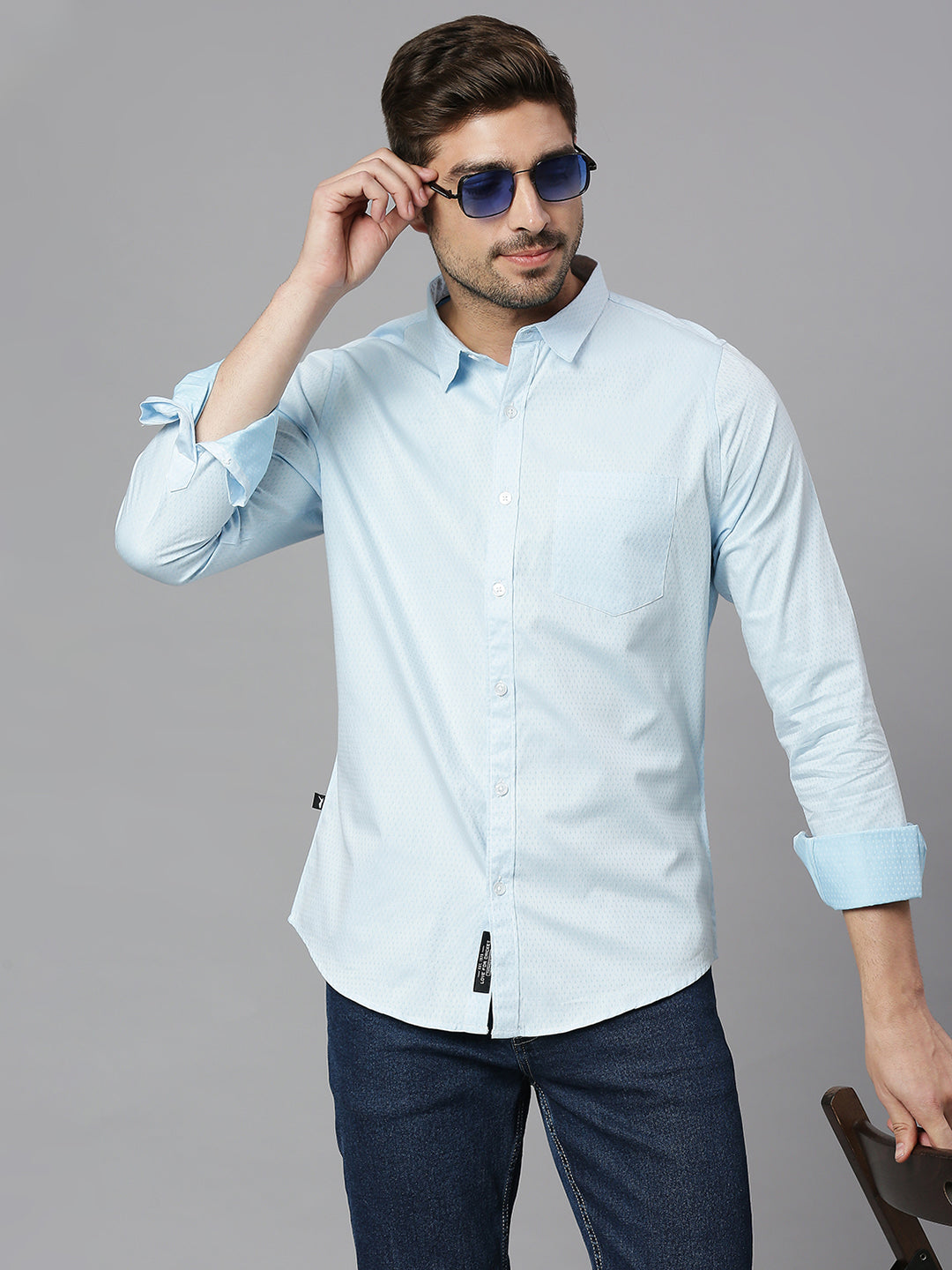 Thomas Scott Men White Cricket Club Collection Slim Fit Long Sleeves Spread Collar Micro Ditsy Print 100% Cotton Casual Shirt