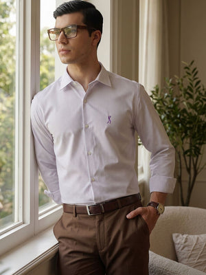 Thomas Scott Men Premium Purple Regular Fit Long Sleeves Spread Collar Micro Checks Cotton Formal Shirt
