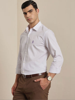 Thomas Scott Men Premium Purple Regular Fit Long Sleeves Spread Collar Micro Checks Cotton Formal Shirt