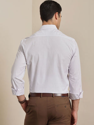 Thomas Scott Men Premium Purple Regular Fit Long Sleeves Spread Collar Micro Checks Cotton Formal Shirt