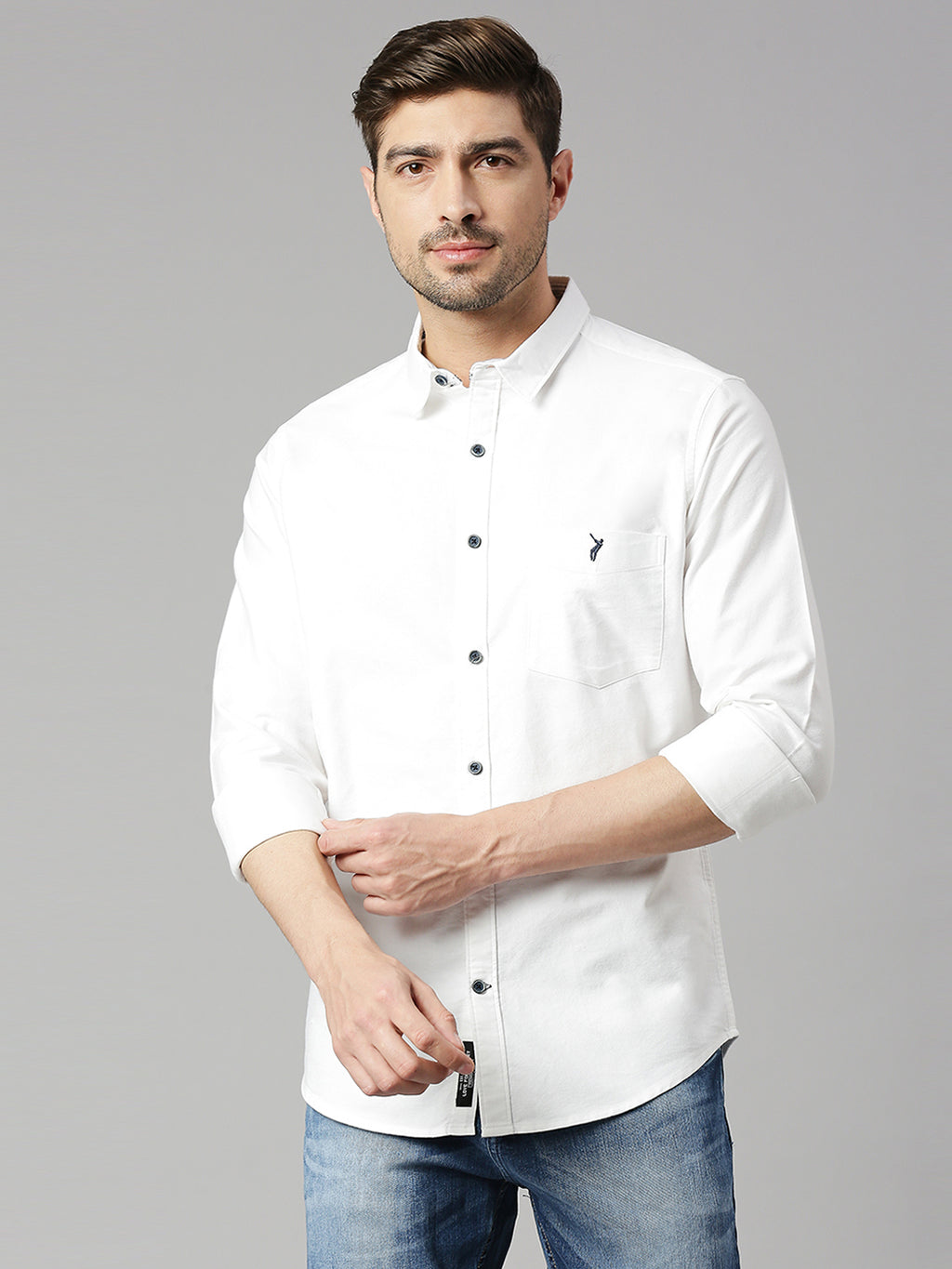 Thomas Scott Men White Cricket Club Slim Fit Long Sleeves Spread Collar 100% Cotton Twill Casual Shirt