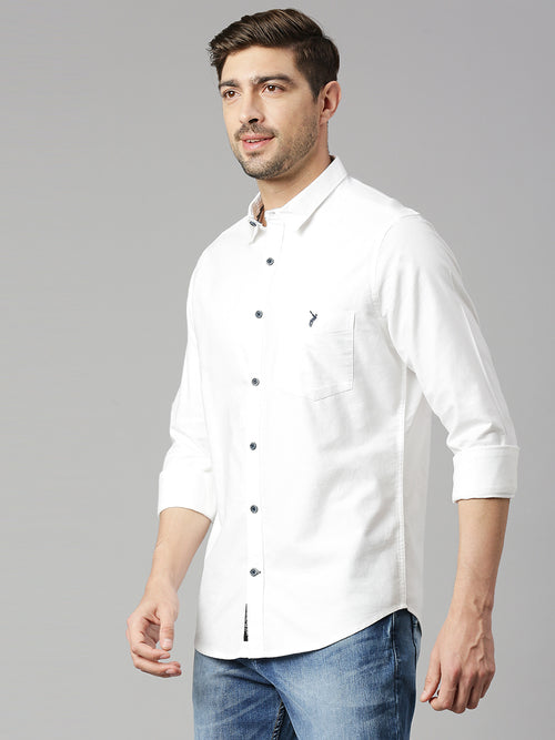 Thomas Scott Men White Cricket Club Slim Fit Long Sleeves Spread Collar 100% Cotton Twill Casual Shirt