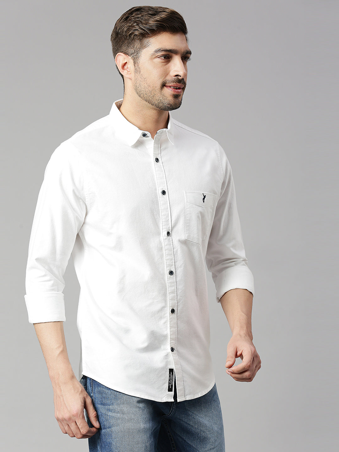 Thomas Scott Men White Cricket Club Slim Fit Long Sleeves Spread Collar 100% Cotton Twill Casual Shirt