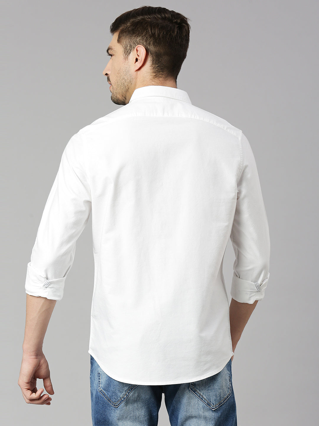 Thomas Scott Men White Cricket Club Slim Fit Long Sleeves Spread Collar 100% Cotton Twill Casual Shirt