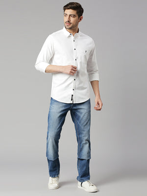 White Cricket Club Slim Fit Long Sleeves Spread Collar 100% Cotton Twill Casual Shirt For Men