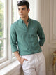Olive Classic Regular Fit Long Sleeves Button Down Collar Solid Cotton Twill Shirt For Men