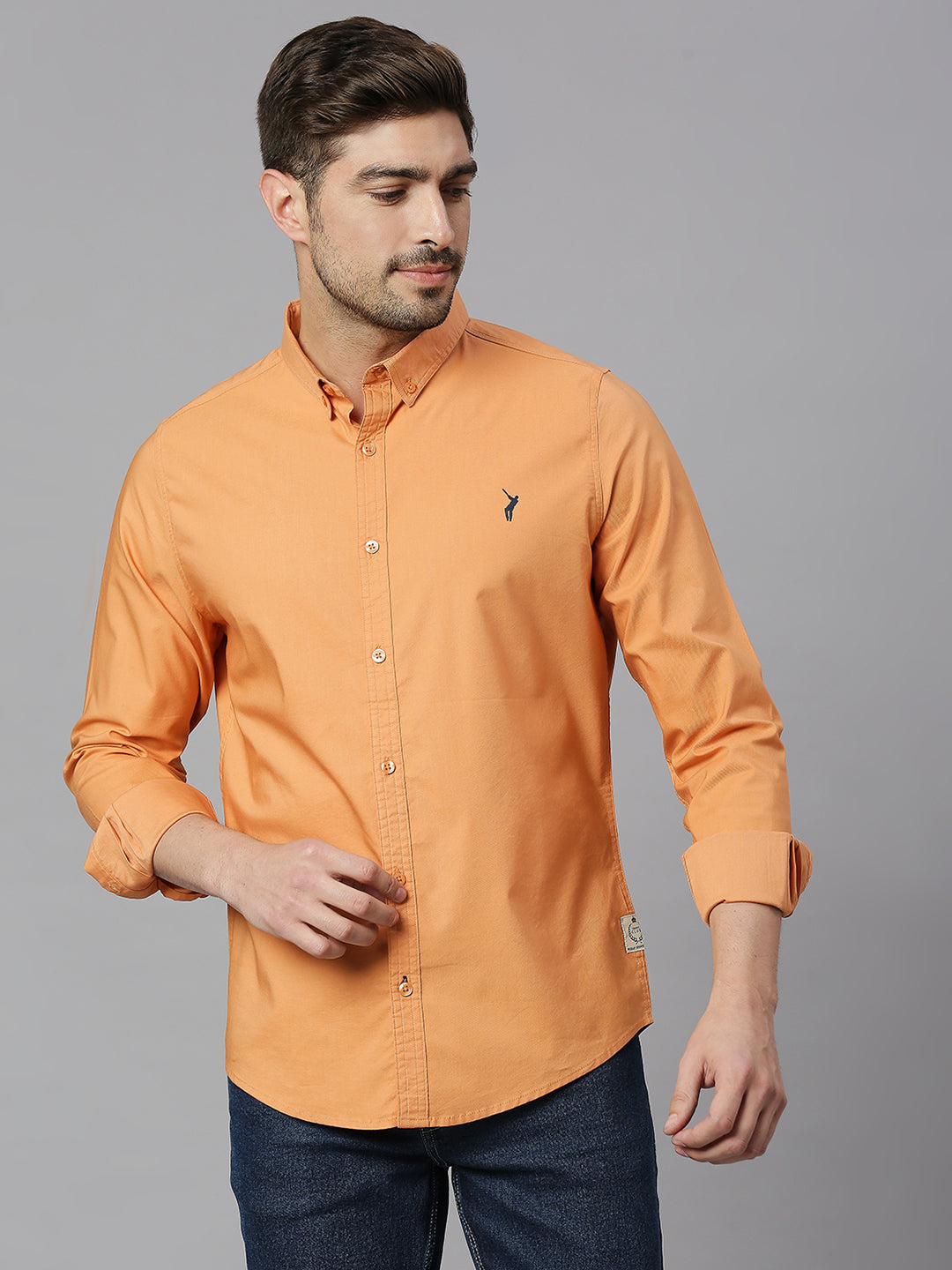 Thomas Scott Men Orange Slim Fit Long Sleeves Button Down Collar Twill Casual Shirt